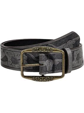 Women Gray Soft Faux Leather Vintage Embossed Y2k Western Cowgirl Bucket Belt